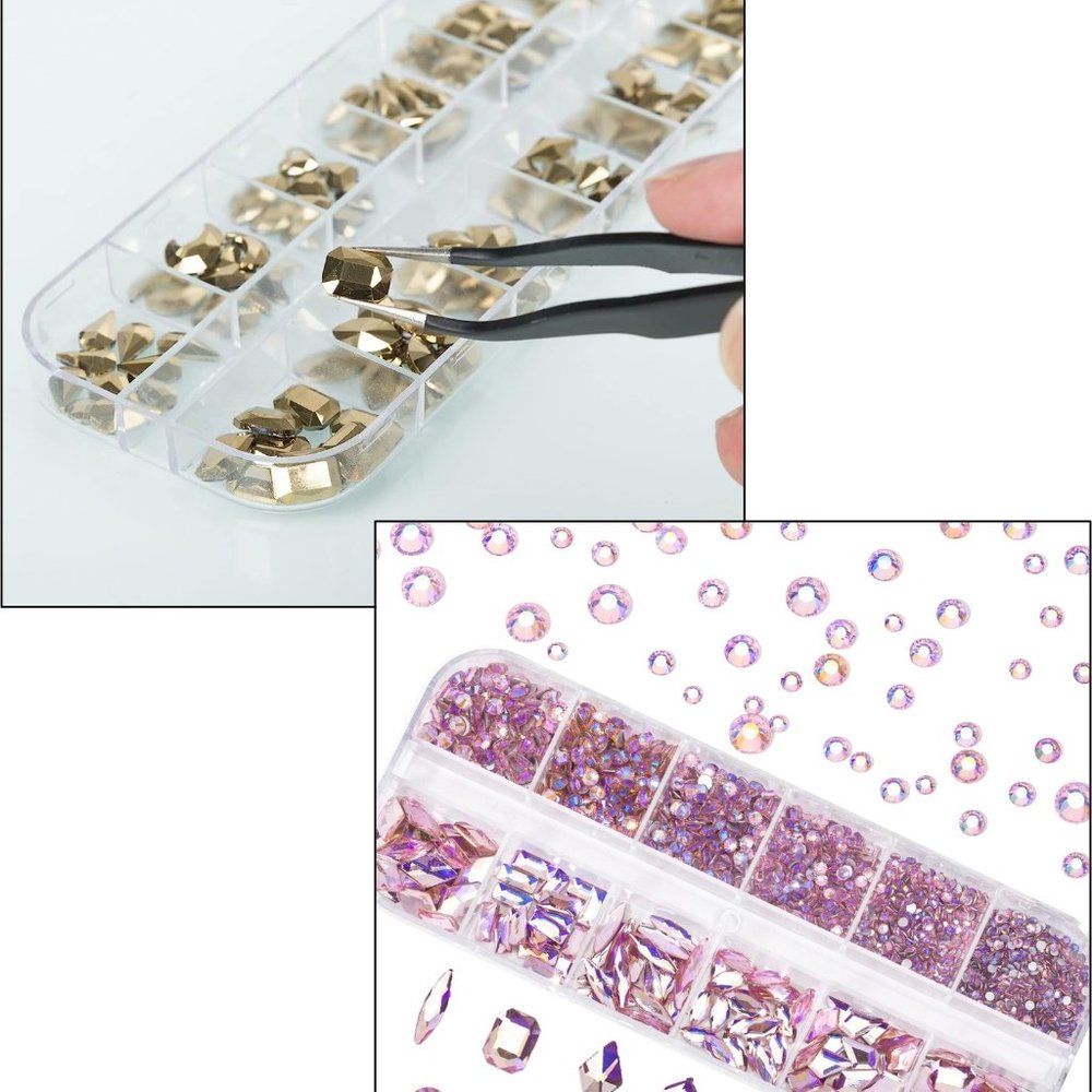PINK & GOLD Rhinestones Diamonds Crystals Set for DIY Nail Art Craft Projects
